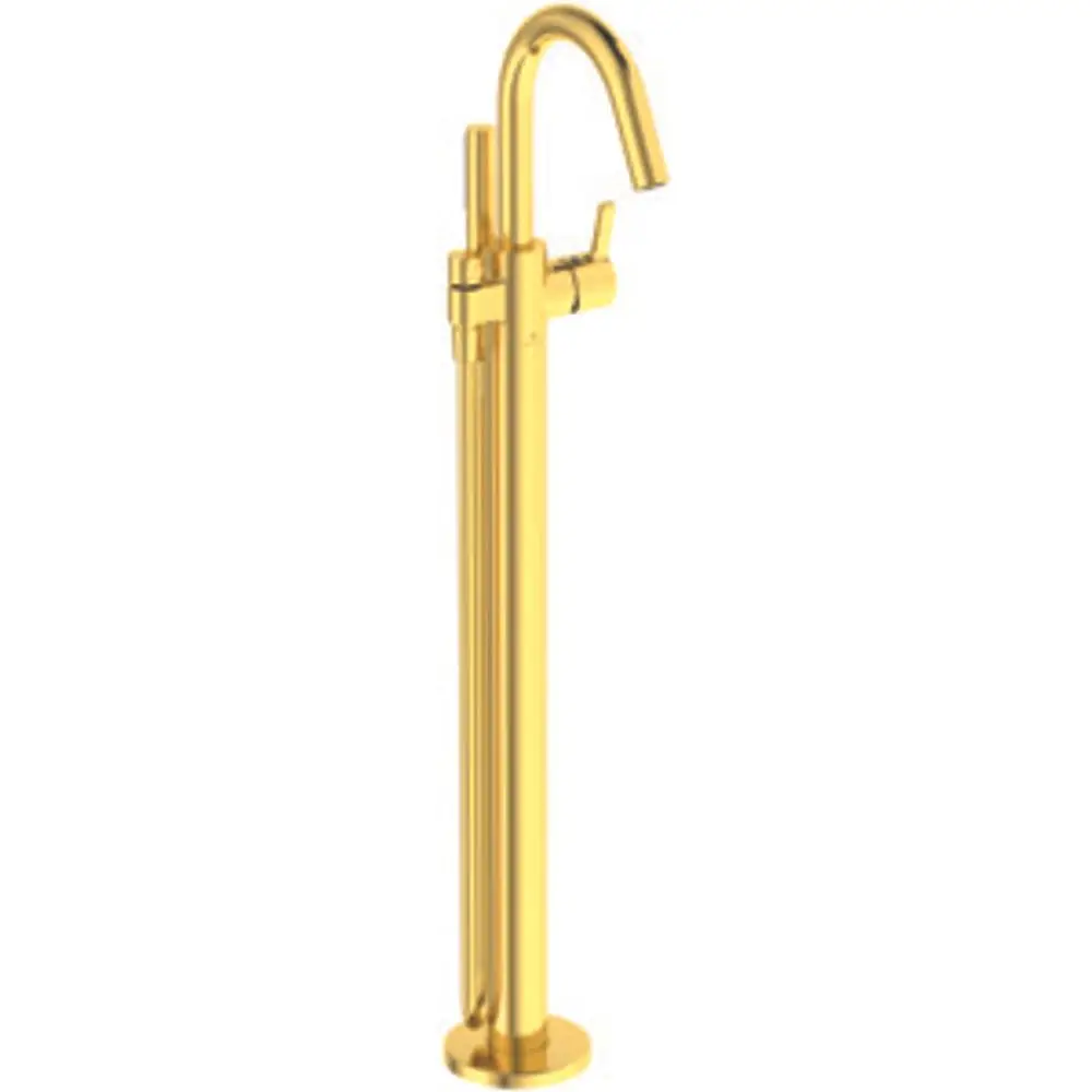 Freistehender Wasserhahn in Goldoptik von Ideal Standard mit hohem Auslauf und Bedienstange. Eignet sich für moderne Badezimmergestaltungen.